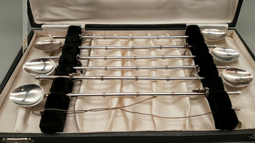 Rare Boxed Set of Six Vintage Chinese Silver Straws by JB Silver View II