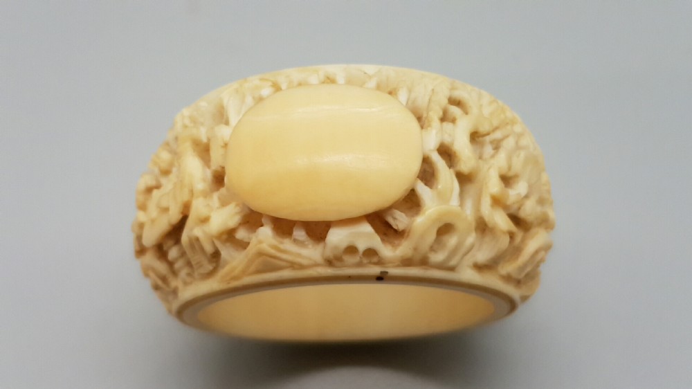 Outstanding pair of 19thC Chinese Ivory Carved Napkin Rings View III