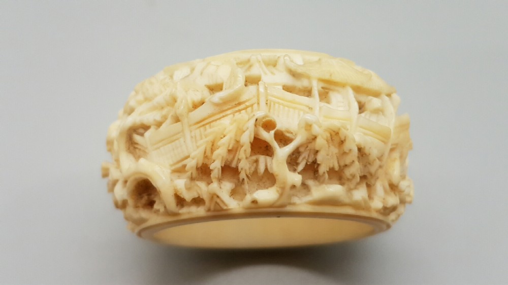 Outstanding pair of 19thC Chinese Ivory Carved Napkin Rings View IV
