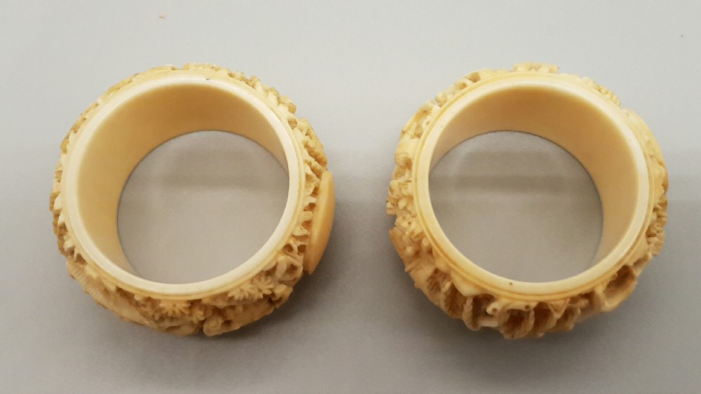 Outstanding pair of 19thC Chinese Ivory Carved Napkin Rings View VI
