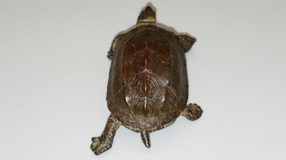 Exquisite Meiji Japanese Miniature Bronze of a Turtle View IV
