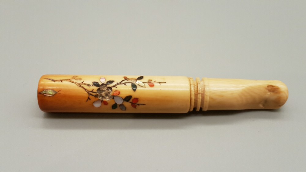 Rare Japanese Meiji Ivory Shibayama Cigarette Holder