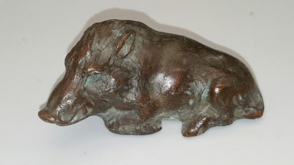 Nice Antique Meiji Japanese Bronze Boar Paperweight, Signed