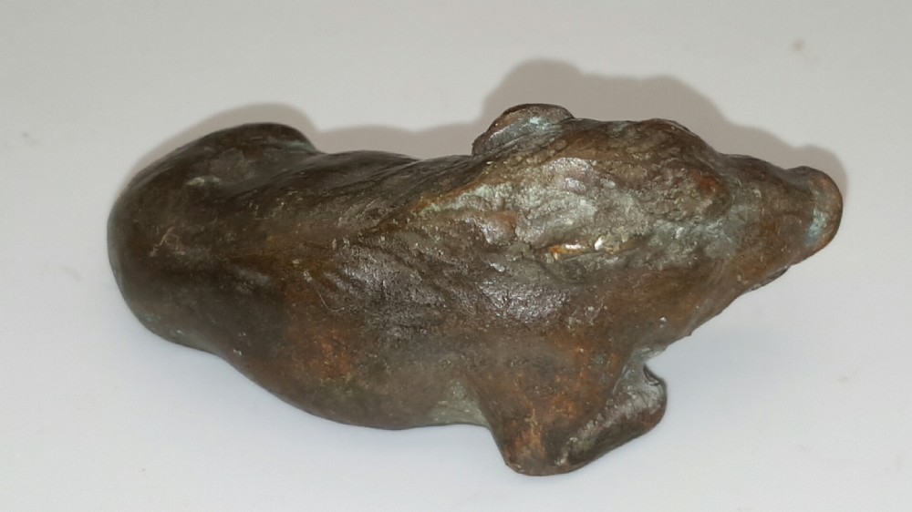Nice Antique Meiji Japanese Bronze Boar Paperweight, Signed View II