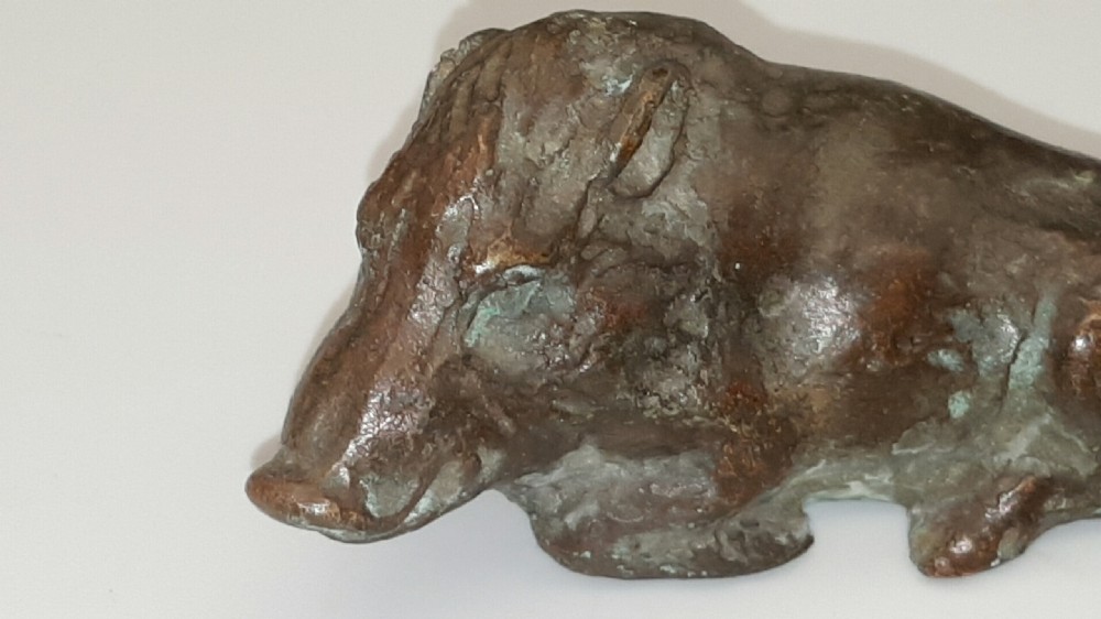 Nice Antique Meiji Japanese Bronze Boar Paperweight, Signed View V