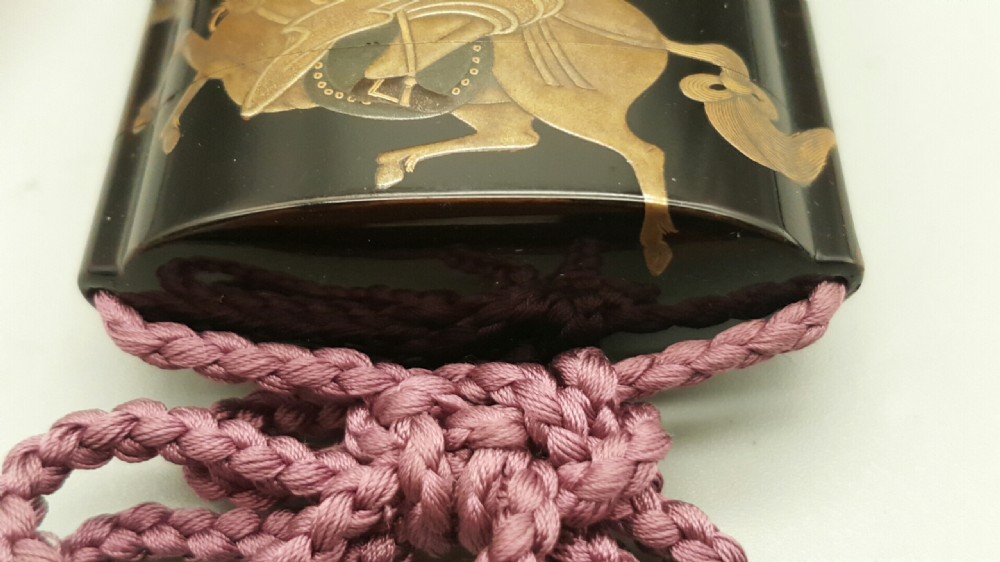 Excellent Antique (Edo period) Japanese Four-Case Lacquer Inro Depicting a Mounted Samurai Archer View VII