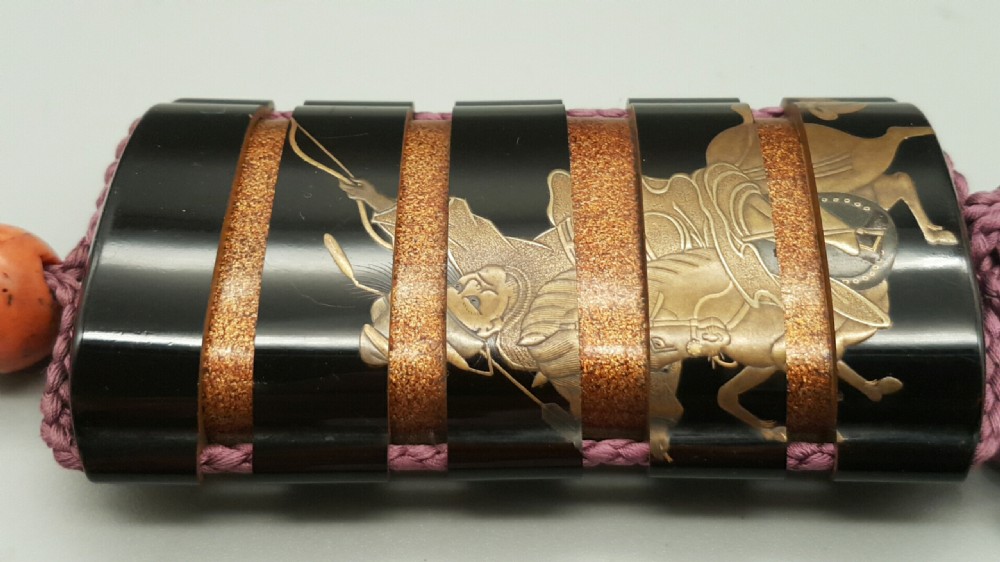 Excellent Antique (Edo period) Japanese Four-Case Lacquer Inro Depicting a Mounted Samurai Archer View VIII