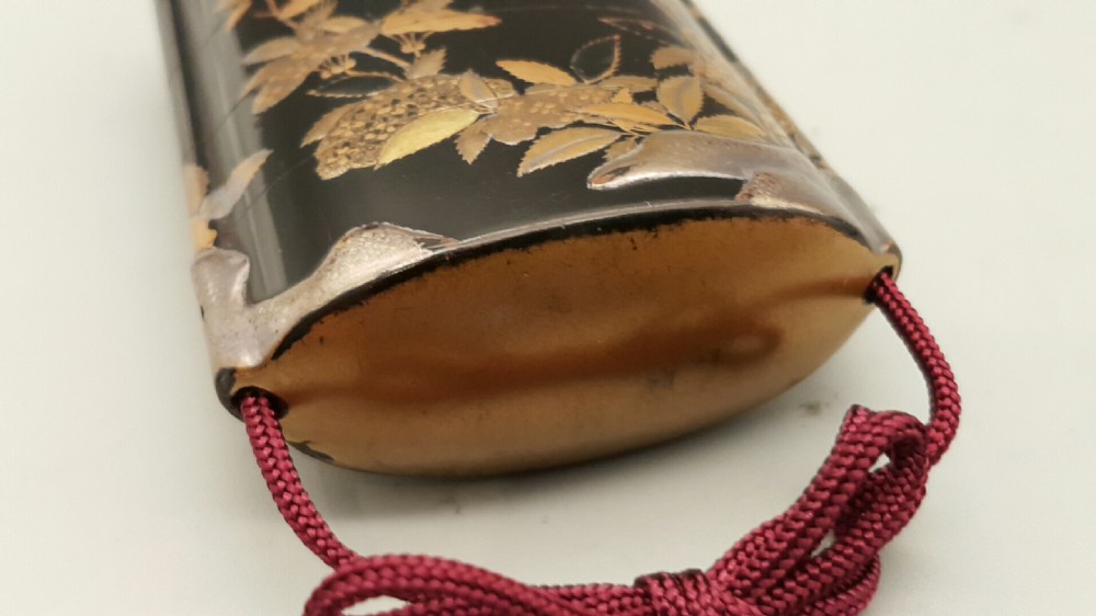 Nice Meiji (late 19thC) Japanese Four-Case Lacquer Inro Depicting Flowers and Rocks View VI