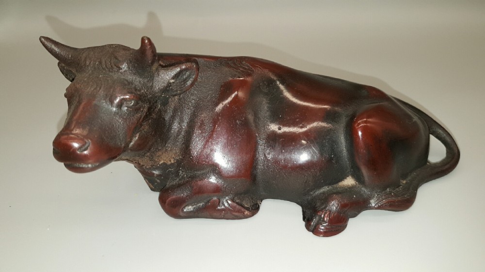 Lovely Japanese Meiji Bronze of a Reclining Cow