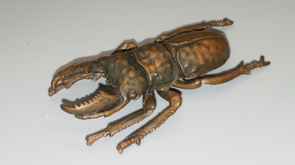 Superb Japanese Meiji Miniature Bronze of a Stag Beetle