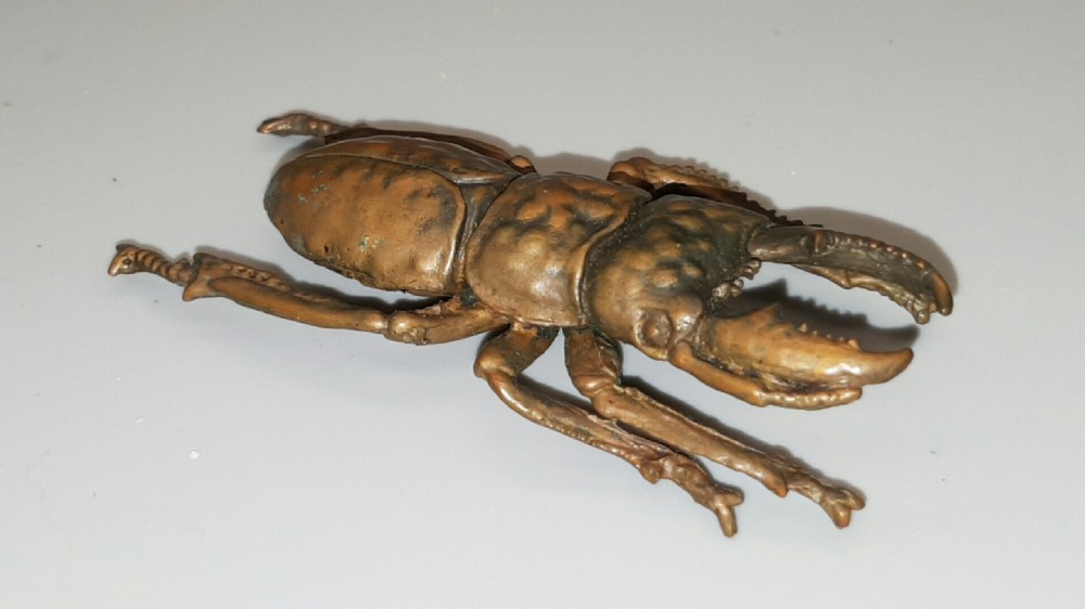 Superb Japanese Meiji Miniature Bronze of a Stag Beetle View II