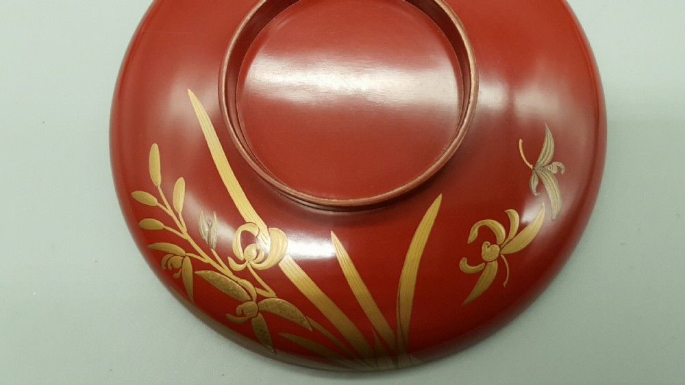 Set of Three Japanese Meiji Lacquer Sake Cups, Ikebana (Flower Arranging) View VI