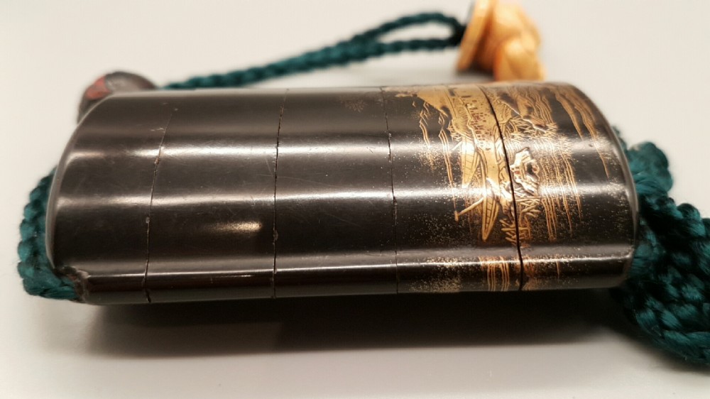 Japanese Edo Inro with ojime and netsuke View V