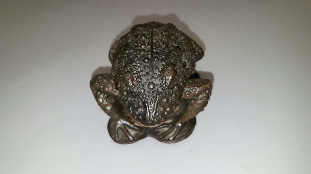 Striking Japanese Meiji bronze toad box View III