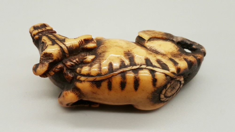 Japanese Edo/Meiji Stag Antler Ox Netsuke  View II