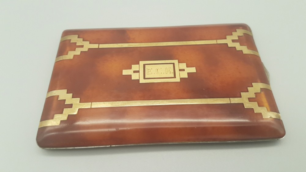 Superb Silver & 14k Gold & Tortoiseshell Art Deco Cigarette Case