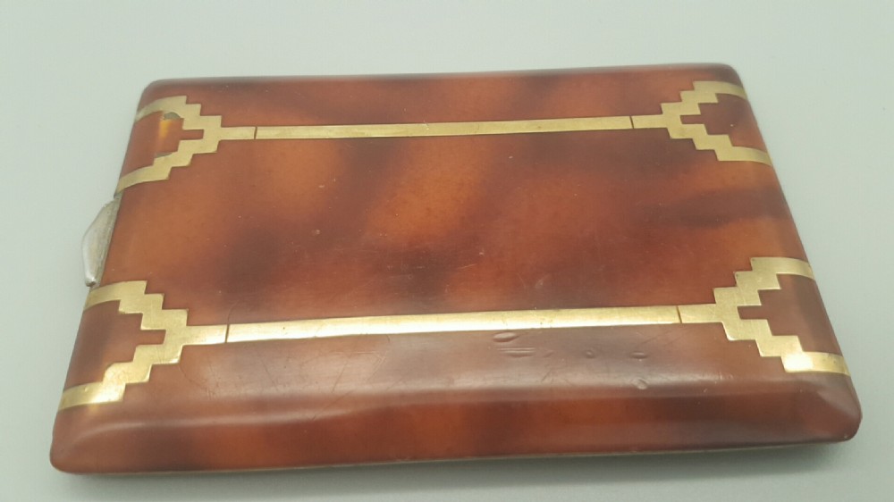 Superb Silver & 14k Gold & Tortoiseshell Art Deco Cigarette Case View II