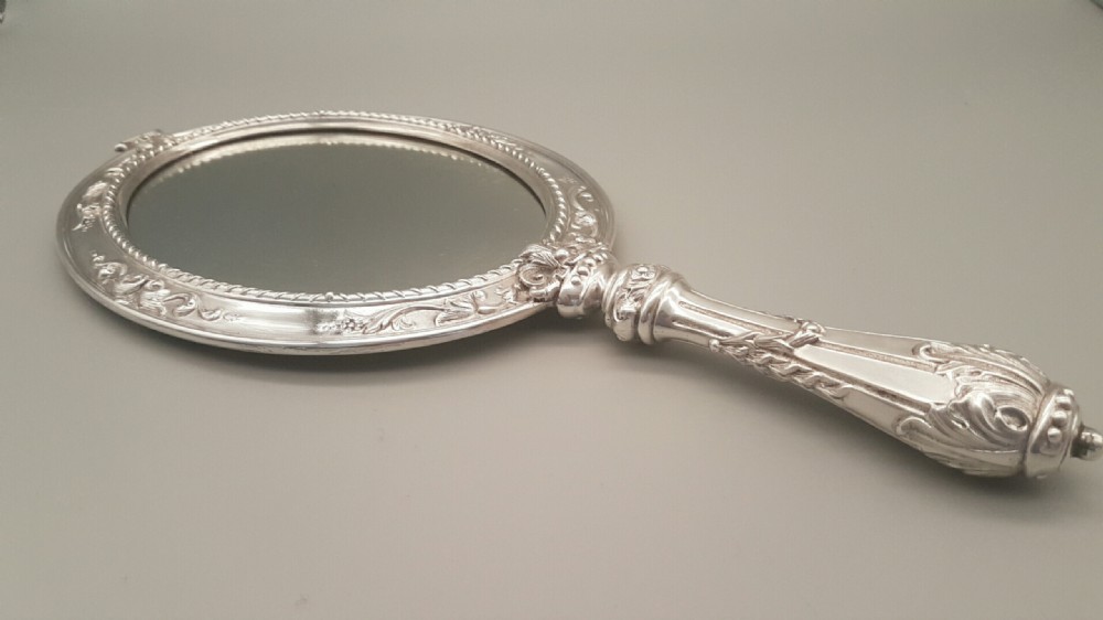 Lovely Large Victorian Silver Plate Hand Mirror with Original Case  View II