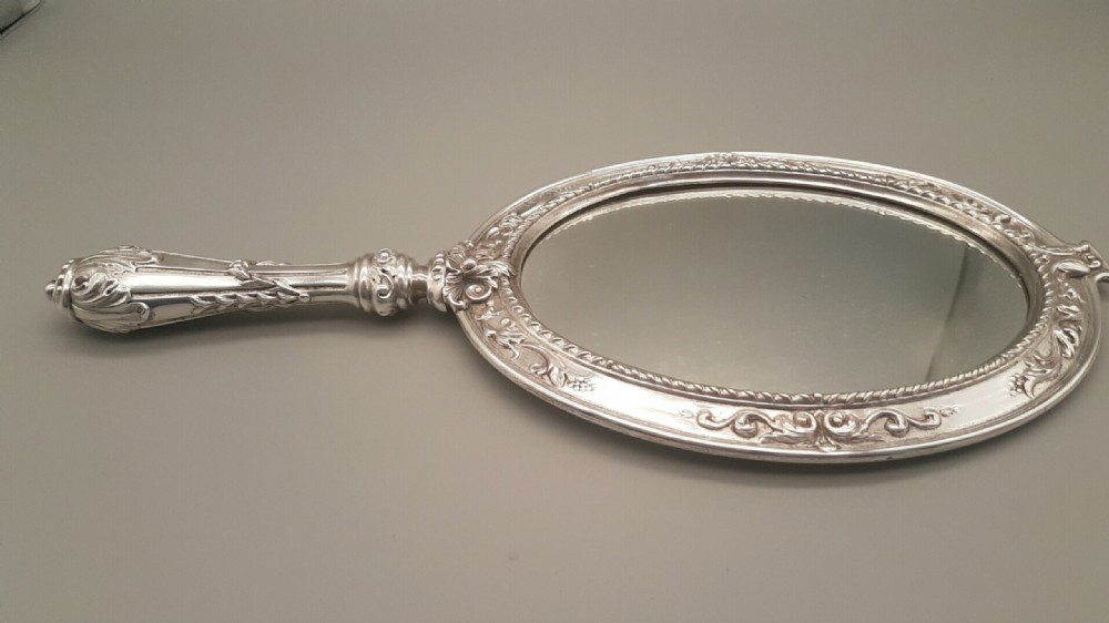 Lovely Large Victorian Silver Plate Hand Mirror with Original Case  View III