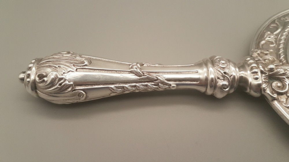 Lovely Large Victorian Silver Plate Hand Mirror with Original Case  View IV