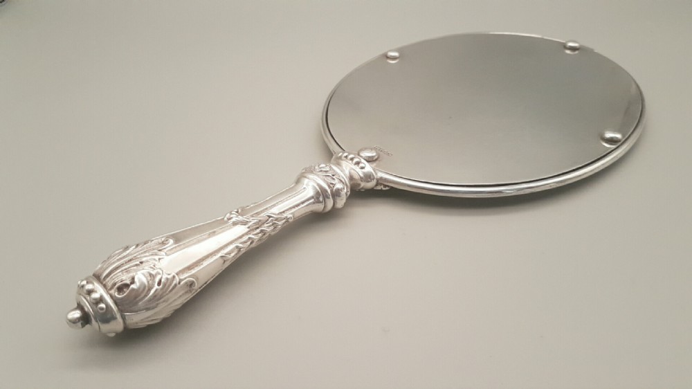Lovely Large Victorian Silver Plate Hand Mirror with Original Case  View VI