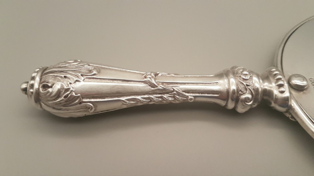 Lovely Large Victorian Silver Plate Hand Mirror with Original Case  View VII