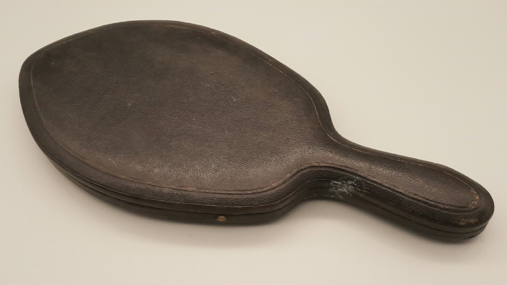 Lovely Large Victorian Silver Plate Hand Mirror with Original Case  View X