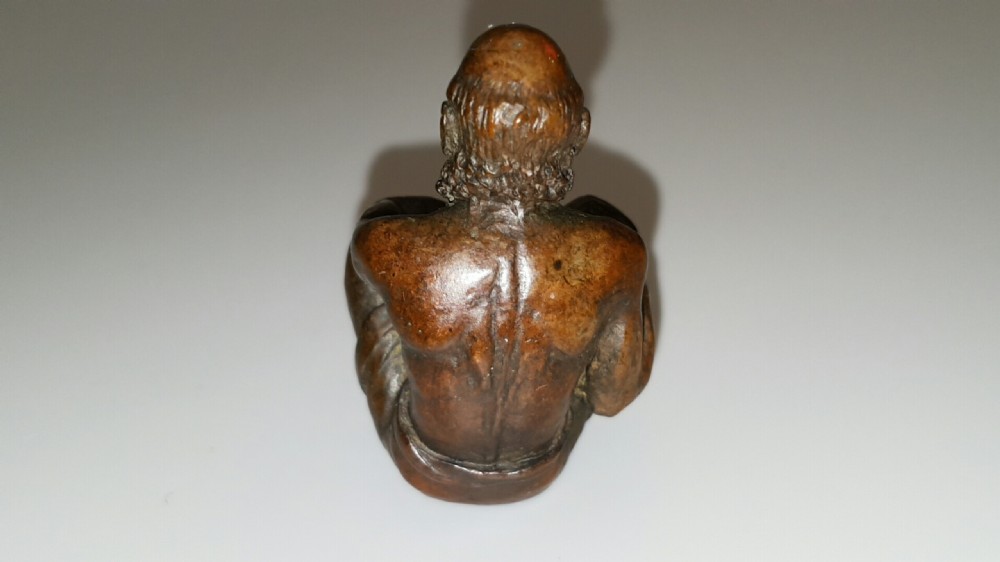 Rare Meiji Japanese Miniature Bronze of Seated Elderly (Holy?) Man View IV