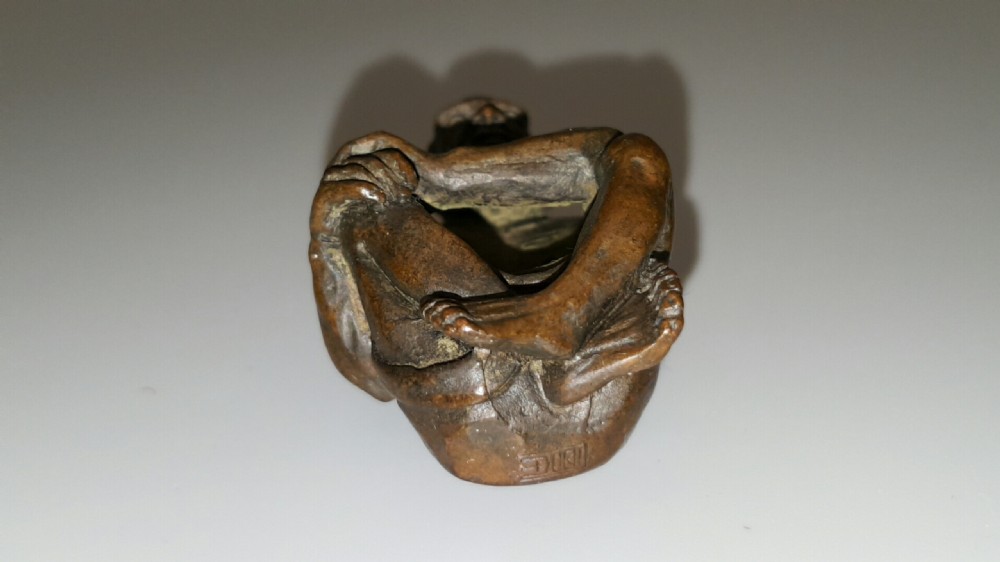 Rare Meiji Japanese Miniature Bronze of Seated Elderly (Holy?) Man View VII