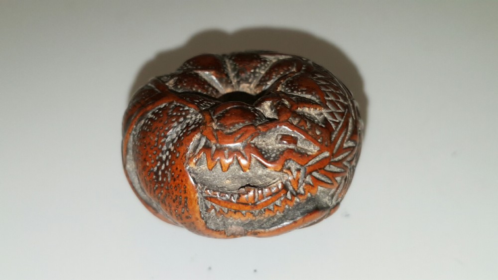Japanese Meiji Boxwood Netsuke of Tangerine Dragon