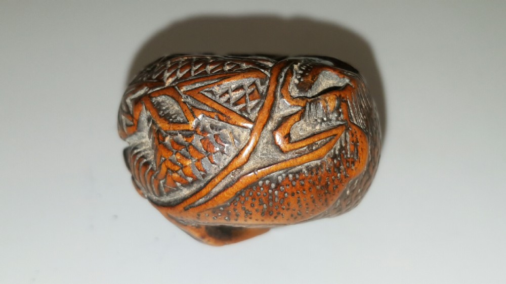 Japanese Meiji Boxwood Netsuke of Tangerine Dragon View II
