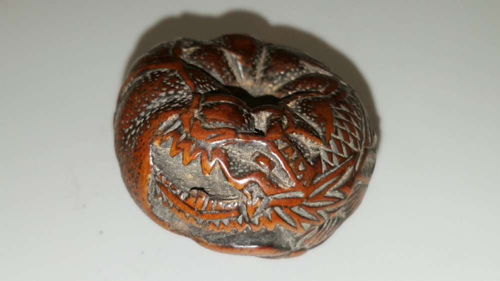 Japanese Meiji Boxwood Netsuke of Tangerine Dragon View V