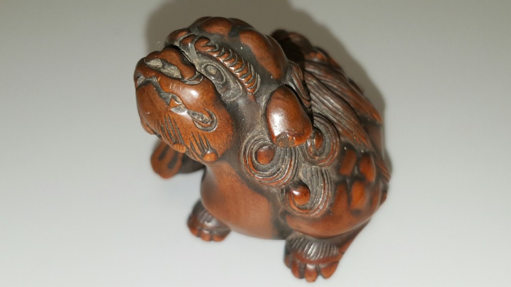Superb Japanese Edo (19thC) Boxwood Netsuke of a Karashishi  View II