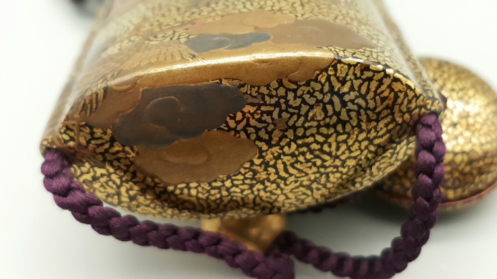 Outstanding Japanese Meiji (19thC) Gold Takamaki-e Inro Depicting Red-Crowned Cranes View VIII