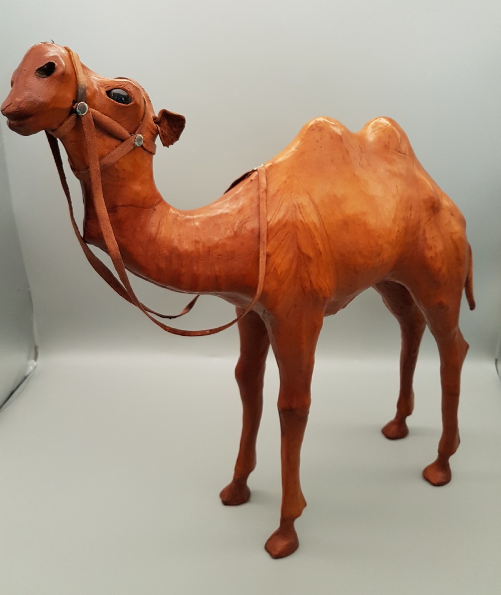 Small Vintage Bactrian (two-humped) Leather Camel with glass eyes
