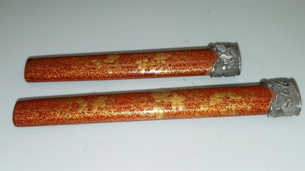 Pair of Exquisite Meiji (19thC) Japanese Lacquered/Silver Handles  View II