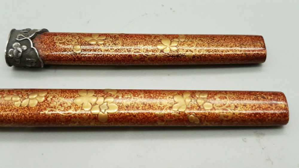 Pair of Exquisite Meiji (19thC) Japanese Lacquered/Silver Handles  View V