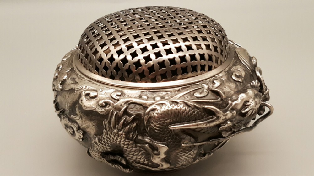Vintage Japanese Silvered Bronze Dragon Censor View II