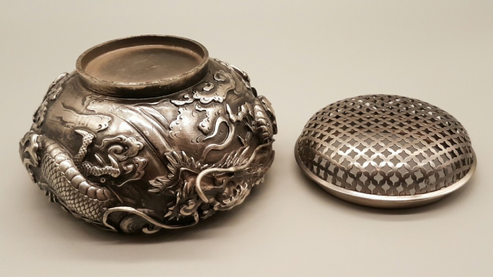 Vintage Japanese Silvered Bronze Dragon Censor View IV