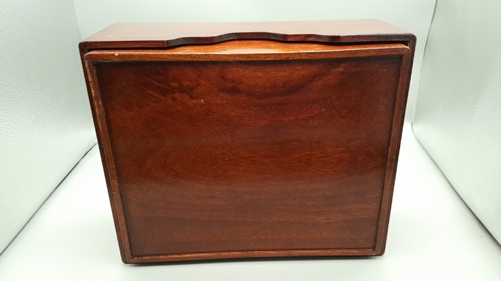 Beautiful Vintage Japanese Wooden Stationery Box with Lacquer Leaf Decoration View IV