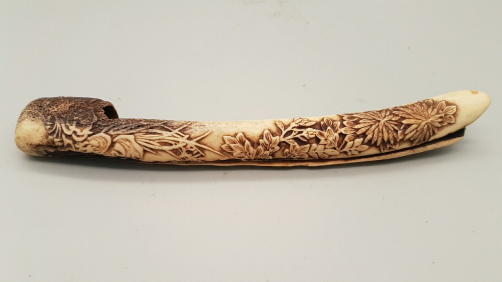 Two Japanese Edo (mid 19thC) Stag Antler Pipecases (Kiseruzutsu) and Pipe View II
