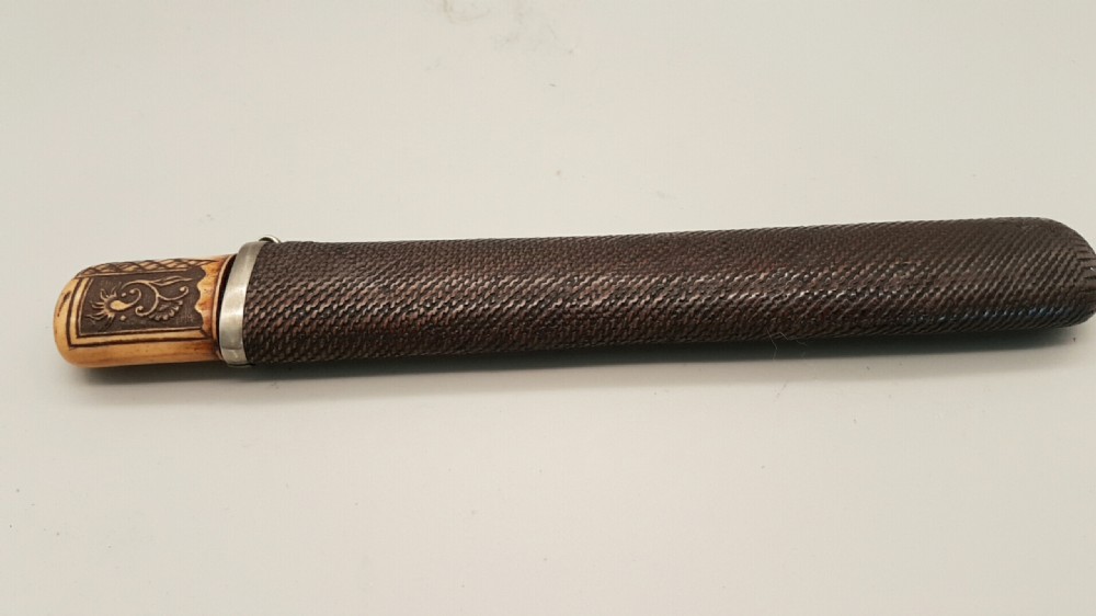 Unusual Japanese Meiji (19thC) Bamboo & Stag Antler Pipecase (Kiseruzutsu) View II