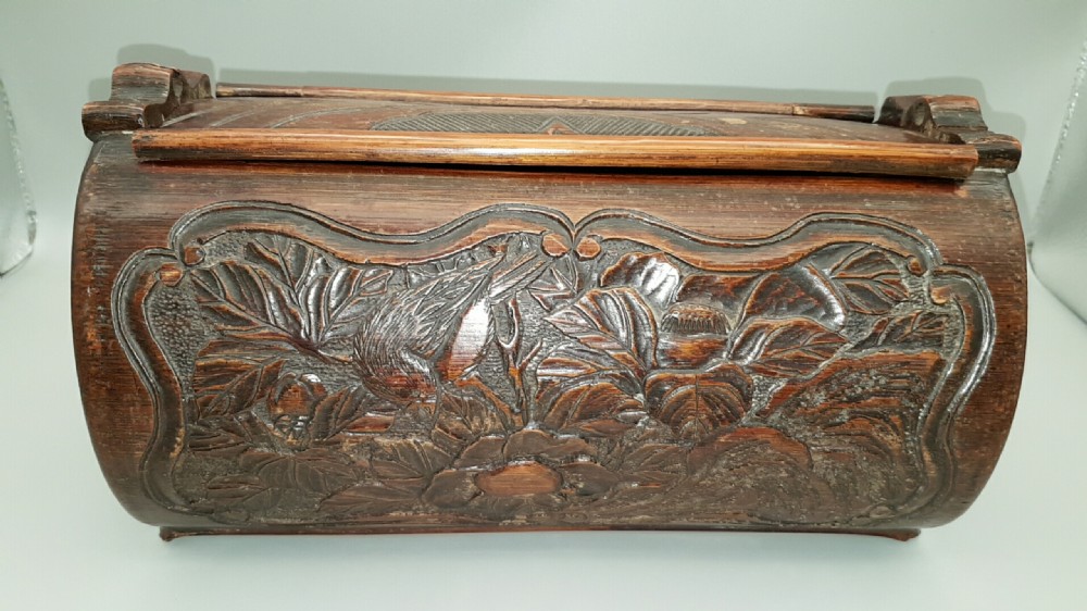 Antique Meiji (19thC) Japanese Carved Wooden (Treen0 Document Box
