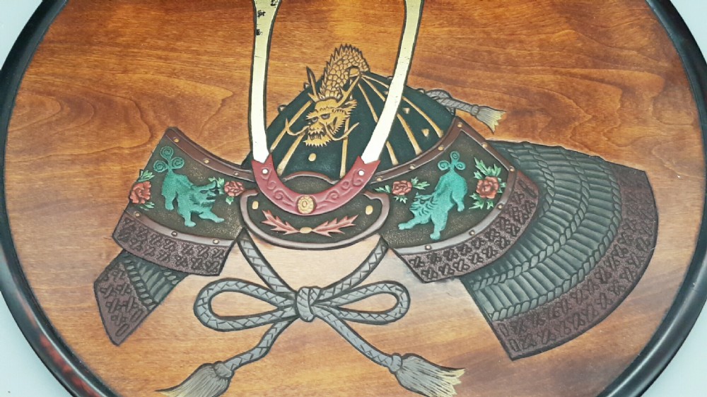Beautiful Japanese Vintage (Showa) Hanging Carved & Stained Wooden Plaque Celebrating Children’s Festivals View II