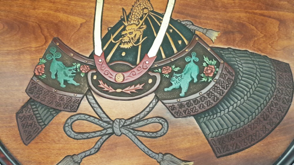 Beautiful Japanese Vintage (Showa) Hanging Carved & Stained Wooden Plaque Celebrating Children’s Festivals View III