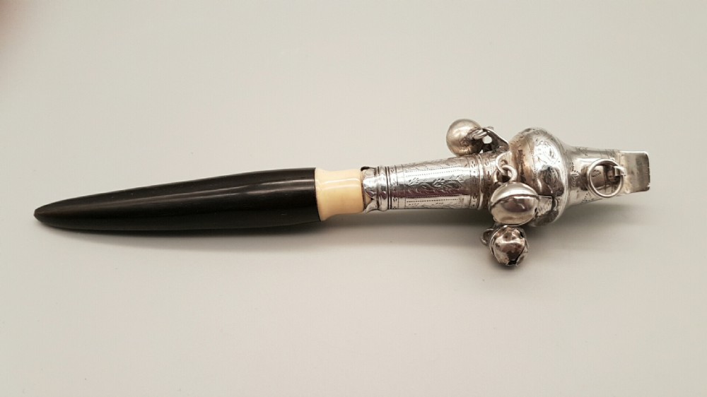 Antique Georgian (18thC) Silver Baby’s Rattle, Whistle & Teether  View II
