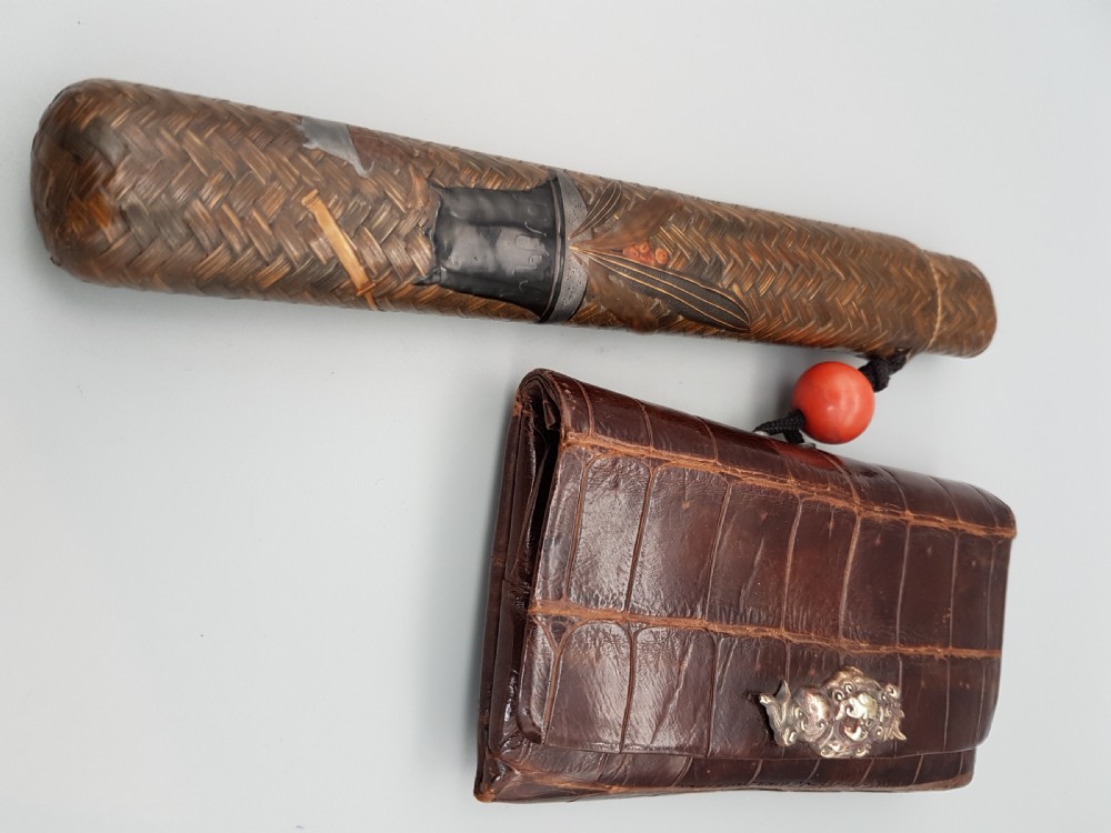 Japanese Edo (mid-19thC) Smoking Set of Pipecase & Tobacco Pouch
