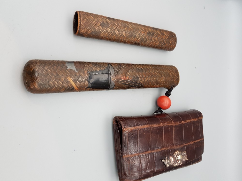 Japanese Edo (mid-19thC) Smoking Set of Pipecase & Tobacco Pouch View II