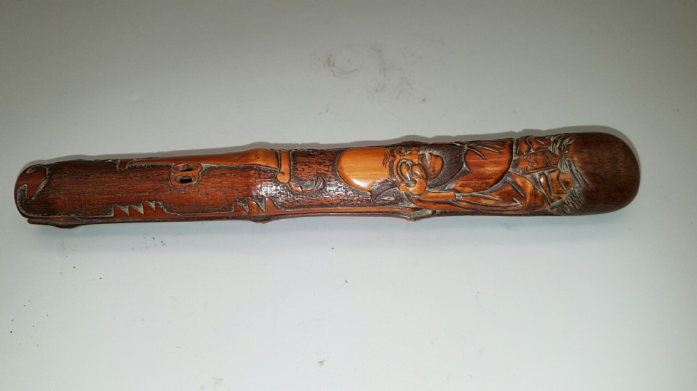 Japanese Meiji Bamboo Pipecase (Kiseruzutsu) of Otoshi-Zutsu Form View V