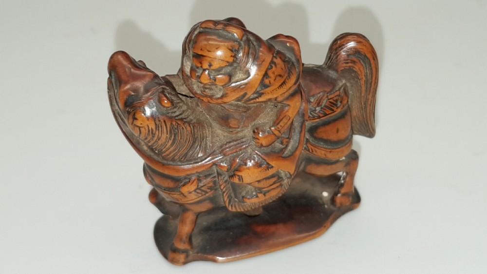 Rare Japanese Edo (early to mid-19thC) Boxwood Netsuke of General Gentoku